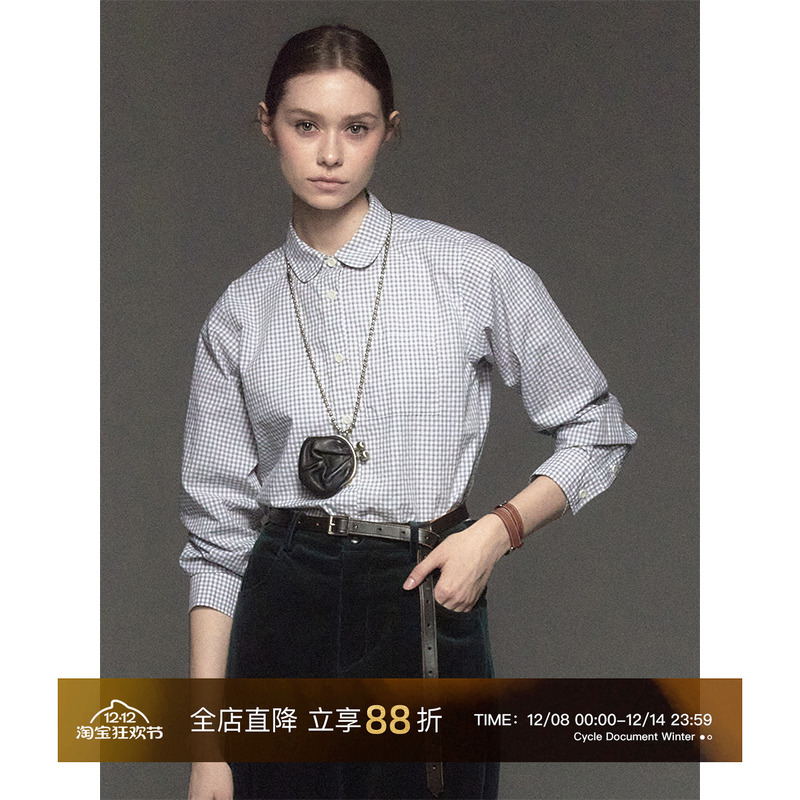 CycleDocument娃娃领格纹衬衫