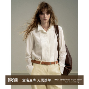 衬衫 Cycle 复古风琴褶简约翻领长袖 法式 女基础正肩衬衣 Document