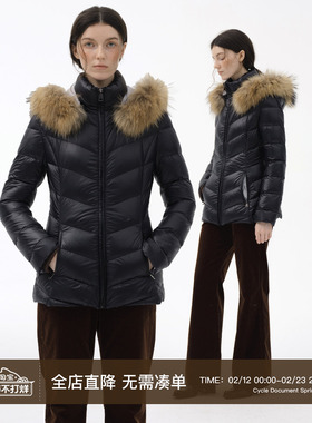 Cycle Document 95白鸭绒真貉子毛领排骨修身羽绒服女冬连帽外套