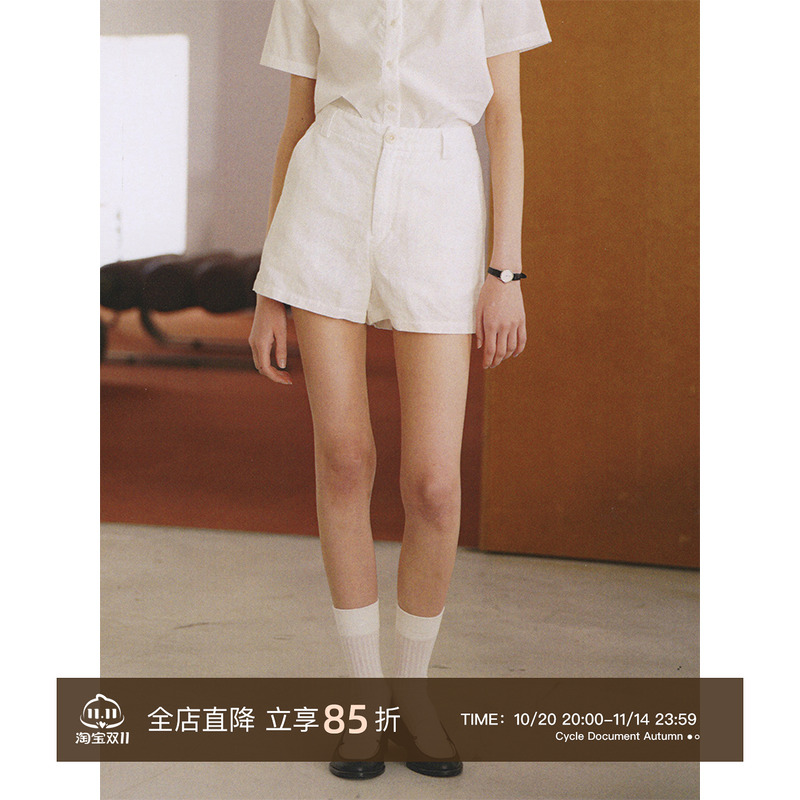 循环档案汉麻棉直筒高腰短裤女