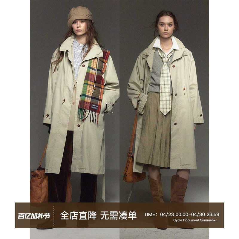 CycleDocument  重磅高密棉/ 立领廓形抽绳收腰中长款风衣外套女