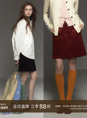 CycleDocument  复古基础款灯芯绒直筒半身裙女高腰显瘦A字短裙