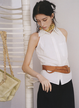 CycleDocument 汉麻&有机棉混纺 柔软亲肤白色修身无袖背心衬衫女