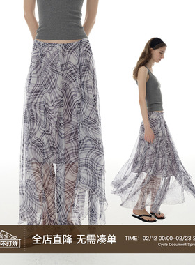 Cycle Document 轻复古松弛感格纹垂感半身长裙女百搭不规则摆裙