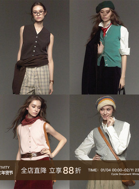 CycleDocument  100%纯羊毛 /知识分子风基础款V领开衫针织马甲女