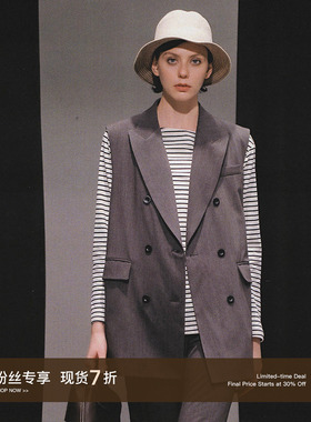 Cycle Document灰色翻领双排扣廓型西装马甲女宽松通勤OL休闲外套