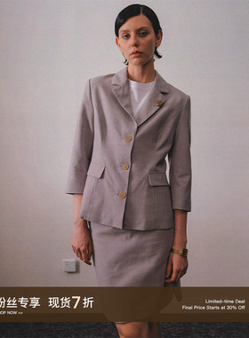 Cycle Document复古通勤灰色七分袖西装外套女修身气质休闲小西服