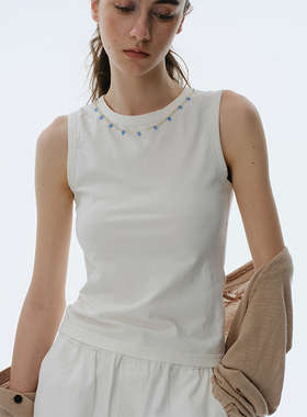 Cycle Document可拆卸项链/夏季白色简约修身打底无袖背心女外穿