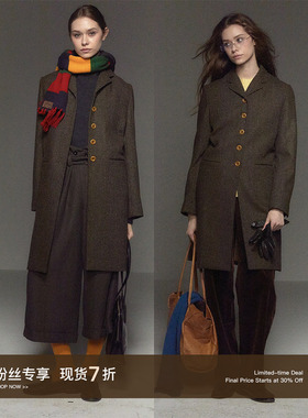 CycleDocument 复古高级感撞色正肩收腰羊毛呢大衣女中长款外套