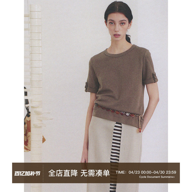 CycleDocument 三本针天丝/羊毛/棉混纺 卷边设计亲肤短袖T恤女