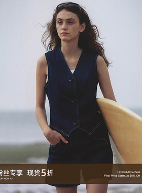 Cycle Document  靛蓝色V领短款牛仔马甲女通勤修身无袖马夹外套