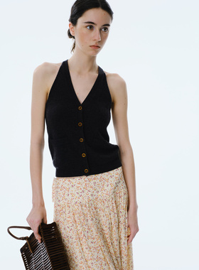 Cycle Document 纯羊毛V领修身挂脖吊带背心女可外穿显瘦针织上衣