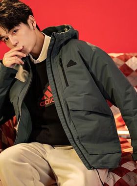 阿迪达斯正品外套男装运动服加厚舒适保暖户外防风连帽夹克IT3952