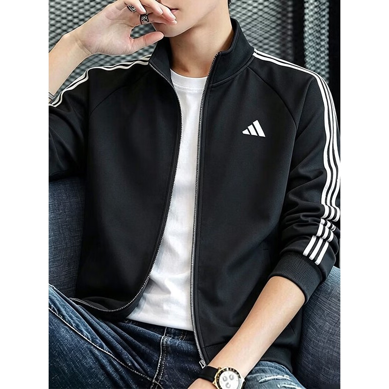 阿迪达斯（adidas）外套男装2026秋季新款运动服针织三条纹立领男