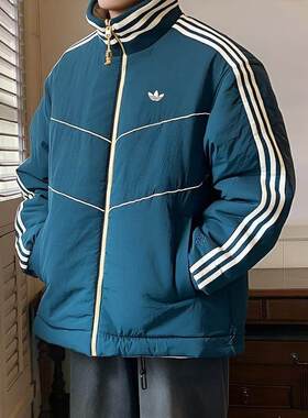 阿迪达斯三叶草正品棉服男装新款运动服双面穿棉衣立领外套KT0639