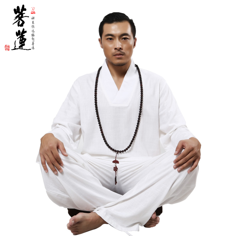 菩蓮僧服男居士夏季短袖冰爽棉薄春秋長袖短褂羅漢褂和尚打坐套裝
