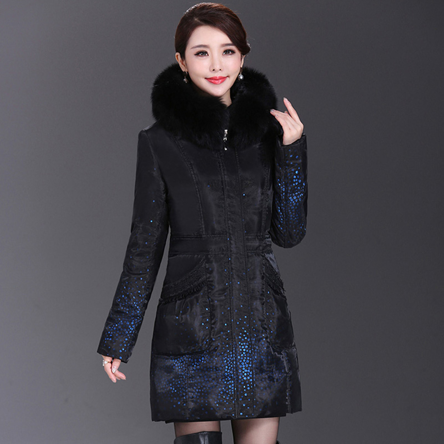 圣羽博雅新款妈妈装中老年中长款羽绒服女加厚奶奶外套