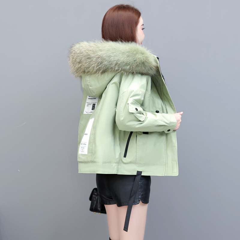 女貉子毛领棉服外套连帽潮派克服