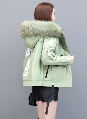 女貉子毛领棉服外套连帽潮派克服