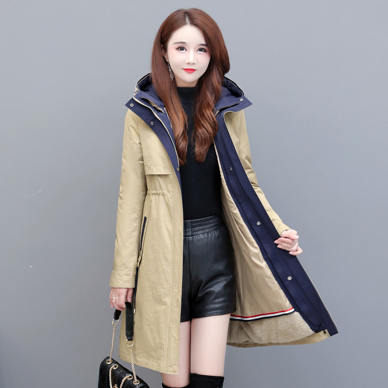 圣羽博雅活里活面中长派克服女新款拆卸内胆加绒加厚棉服外套连帽