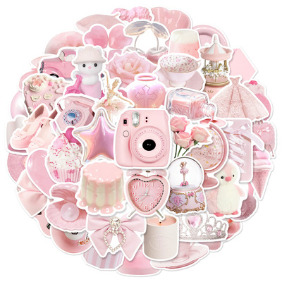 50张简约粉色少女风贴纸手机电脑