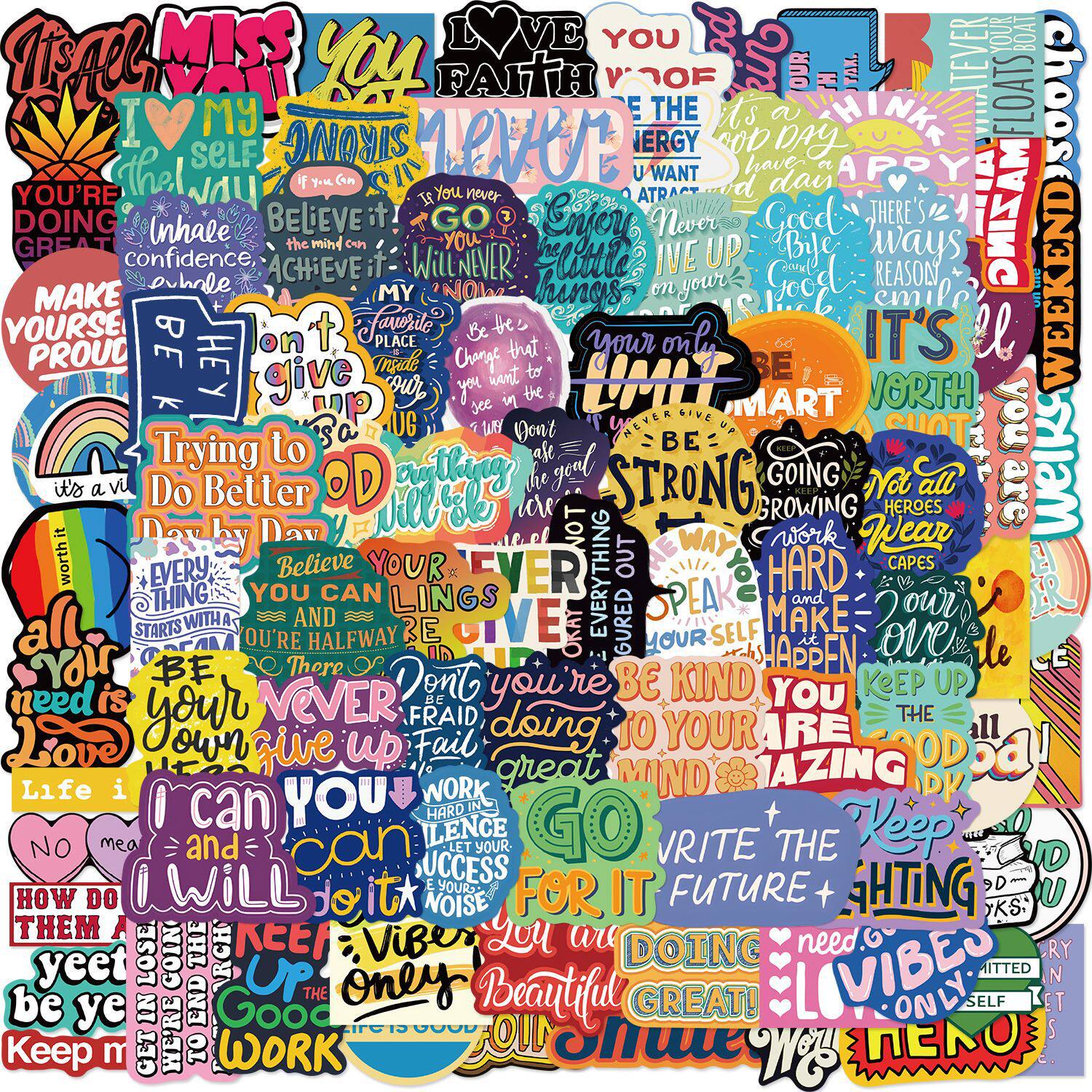 100张彩色励志英文贴纸鼓励学生礼物装饰电脑手账贴画 motivation