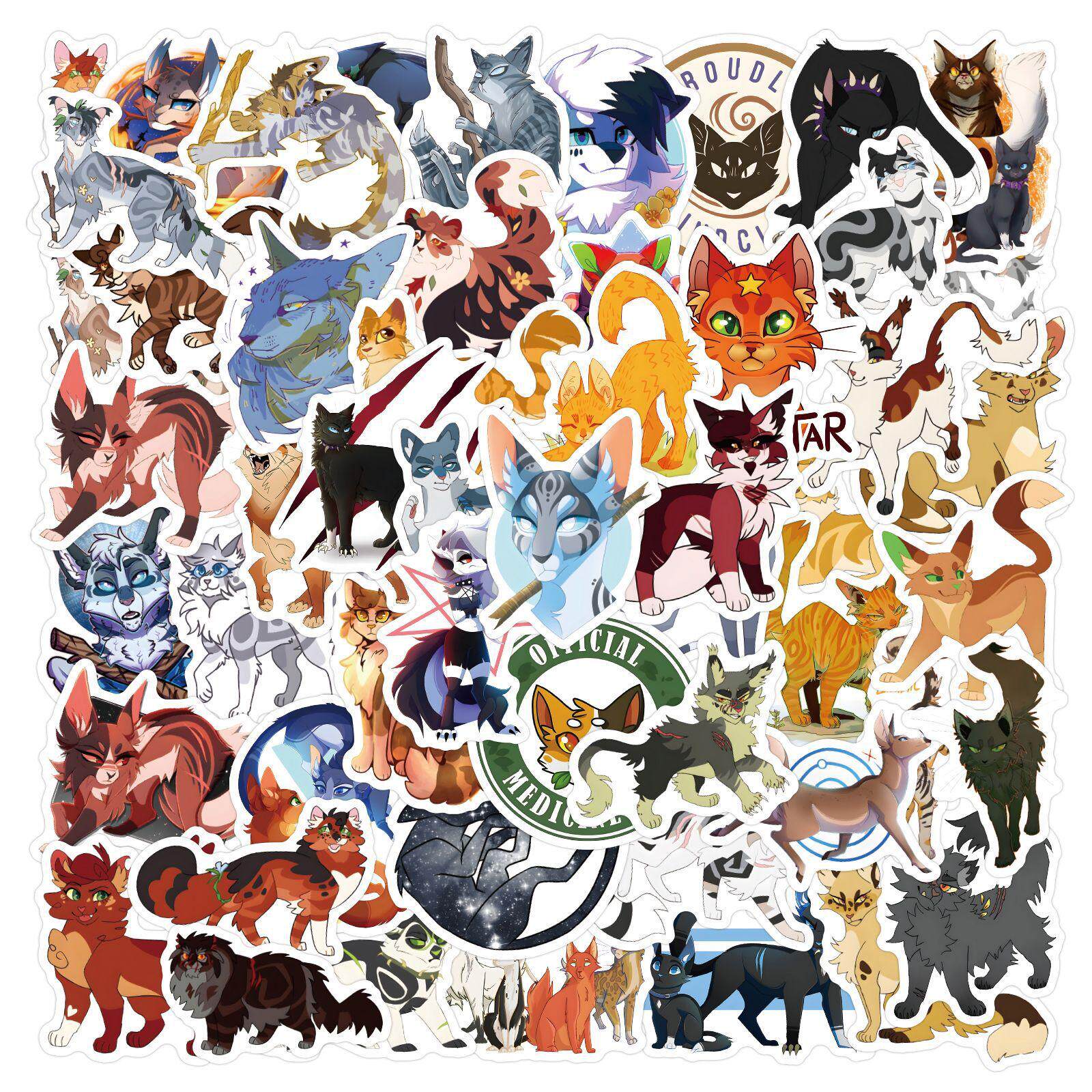 60张卡通武士猫贴纸装饰行李箱笔记本电脑防水贴画 Warriors Cats