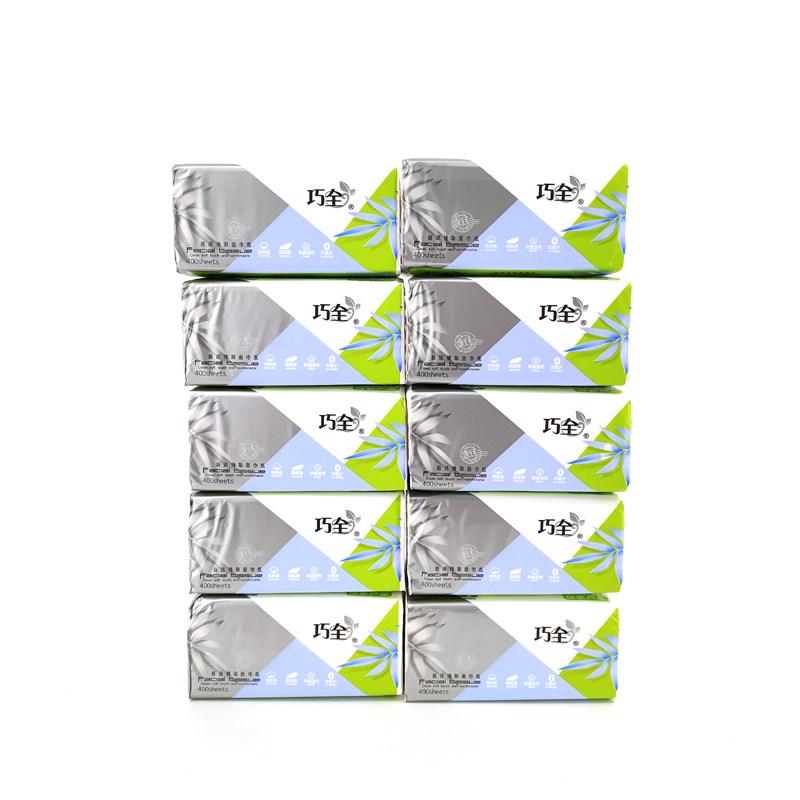 巧全家用实装抽纸400张原生木浆面巾纸5层塑包压花面纸客厅纸巾