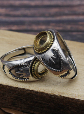 925纯银黄铜戒托镶嵌绿松石复古