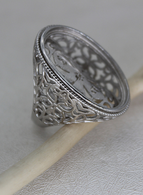 纯银网底镂空六字真言戒托