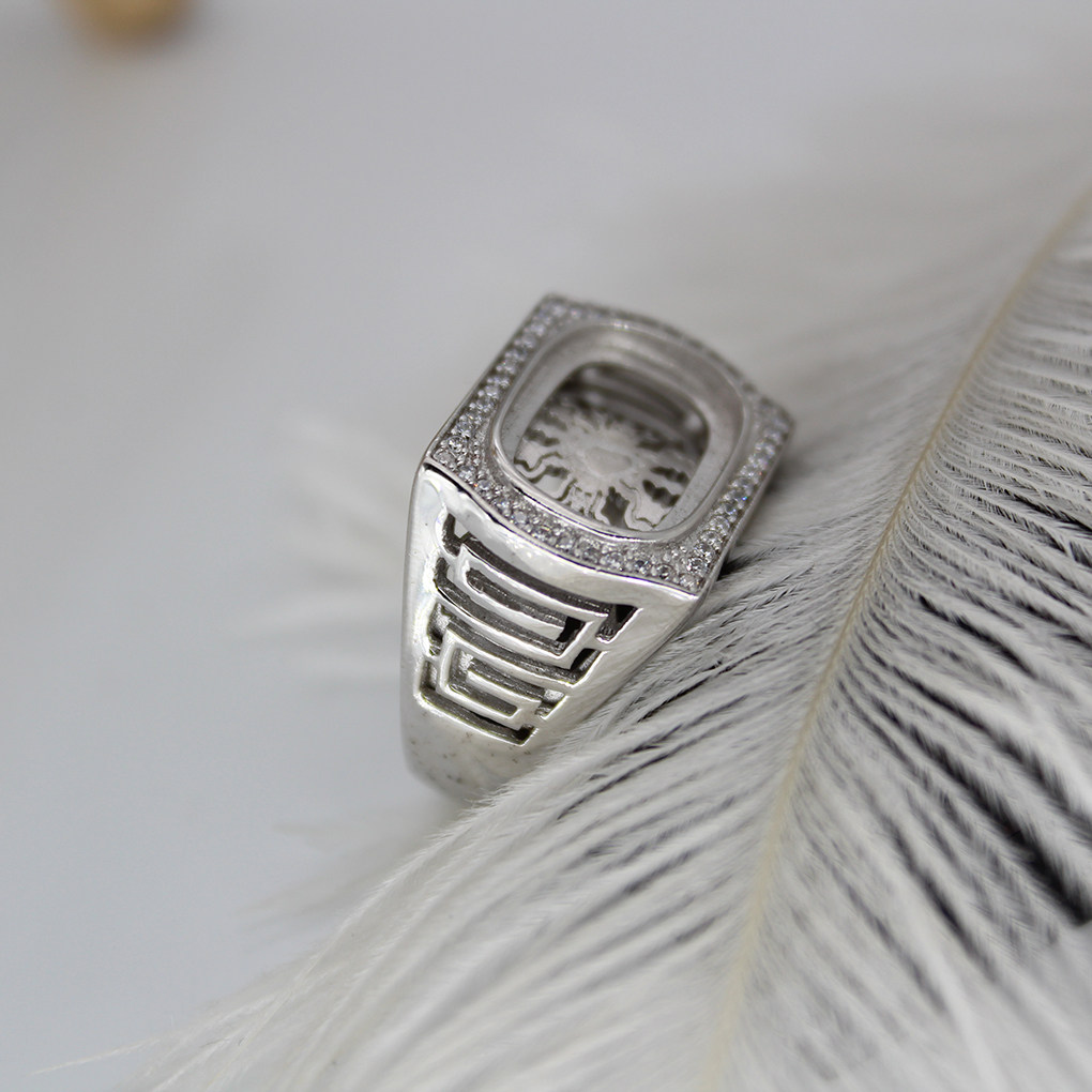 925纯银回字纹马鞍形戒托横版椭圆型戒指托男款戒指空托10*14.5