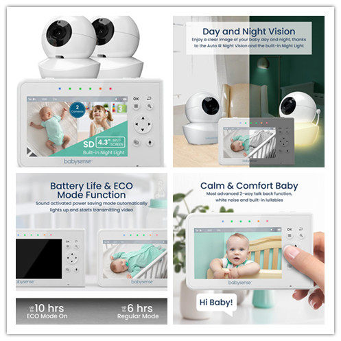 Babysense Video Baby Monitor with 2 Cameras, No Wifi