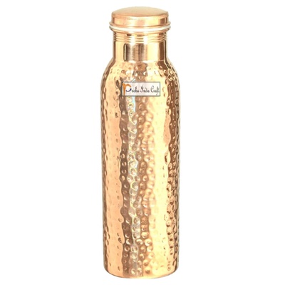 Prisha India Craft Copper Bottle, Hammered Design, 30 Ounces
