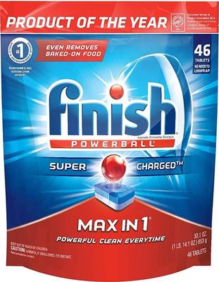 Finish Max in 1 Powerball, 46ct, Wrapper Free Dishwasher Det