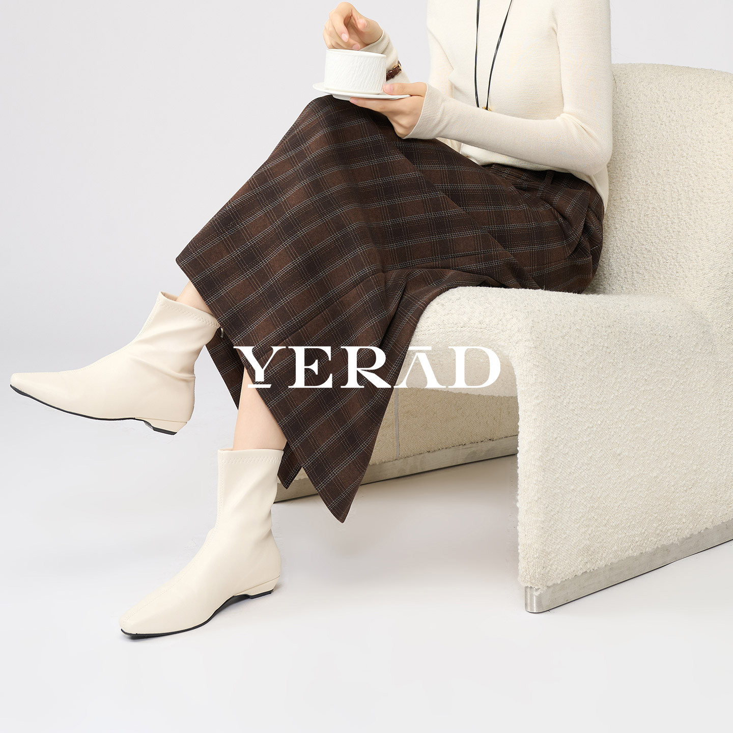 娅丽达复古通勤仿毛呢格子半身裙女2025秋冬新款直筒裙高腰厚裙子,女装/女士精品,半身裙,淘宝优惠券,粉丝福利购,淘宝优惠卷