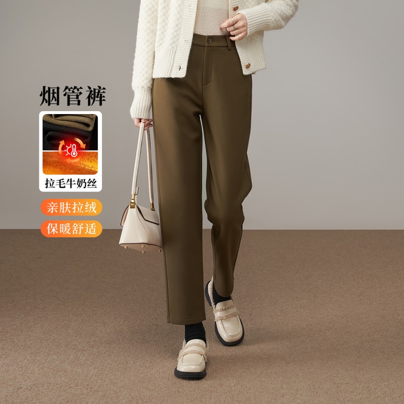 娅丽达天丝醋酸加绒直筒裤女冬