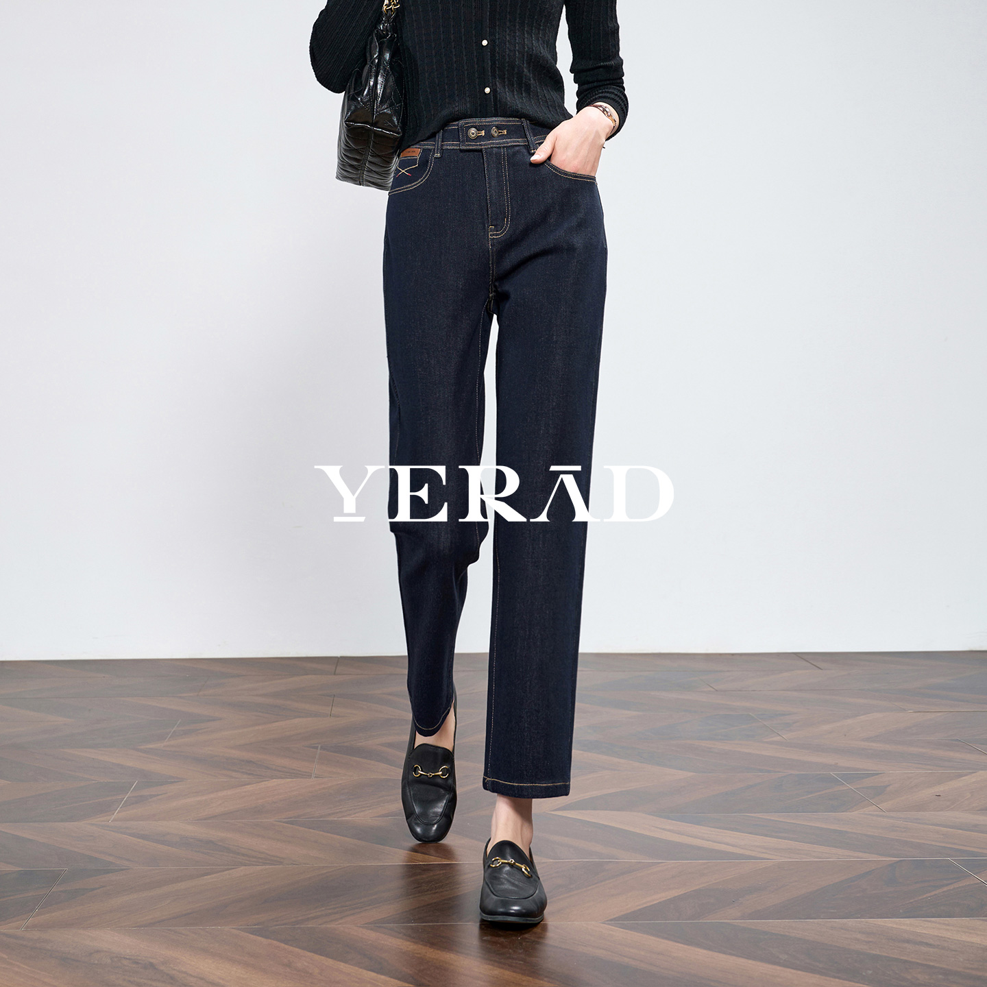 娅丽达弹力锁色直筒裤女