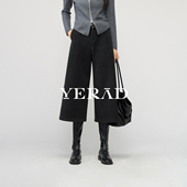 娅丽达羊毛呢阔腿裤 子 小个子宽松七分休闲裤 女冬2025新款 保暖女裤