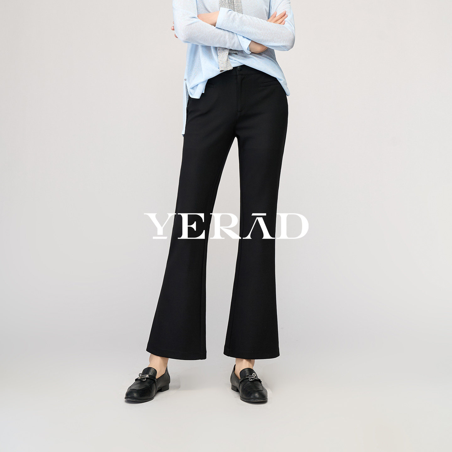娅丽达弹力微喇裤女2026春季新款休闲女裤子黑色西装裤显瘦喇叭裤