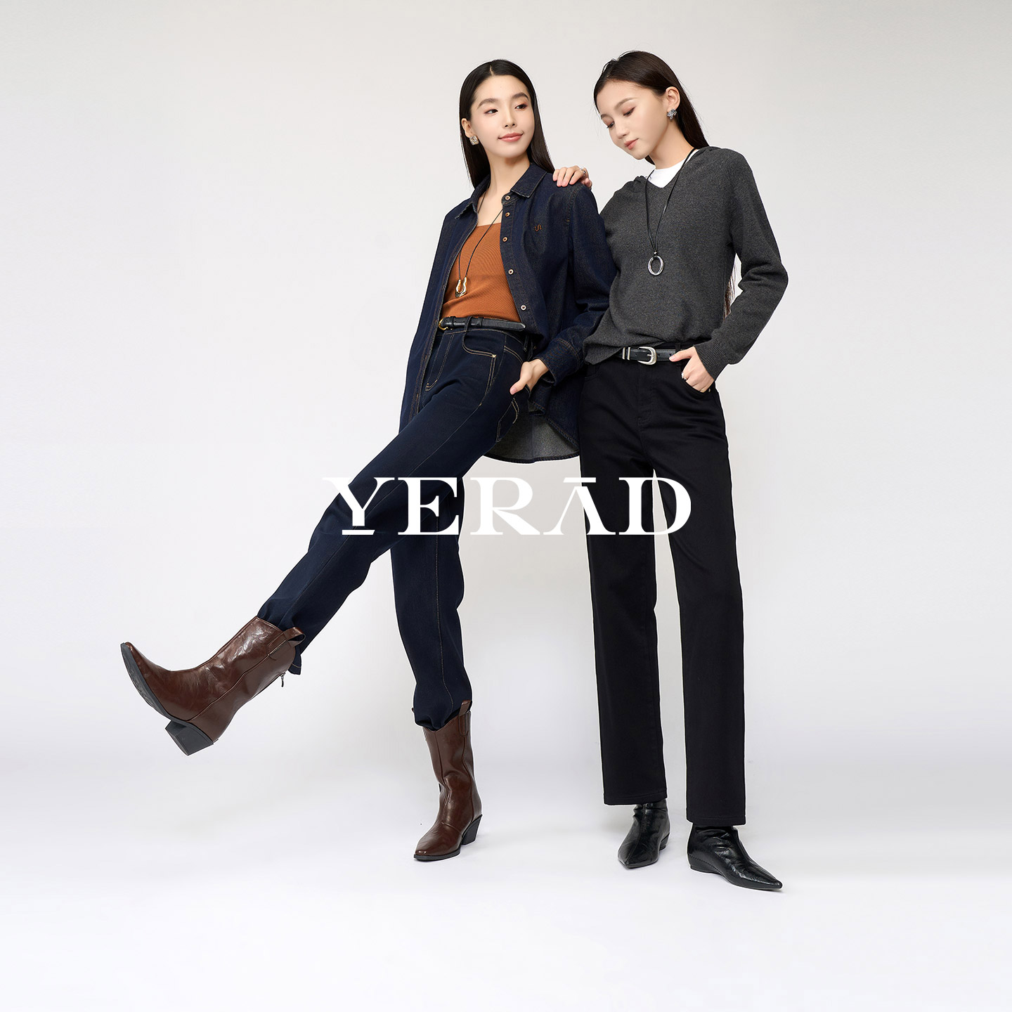 娅丽达锁色直筒牛仔裤女冬