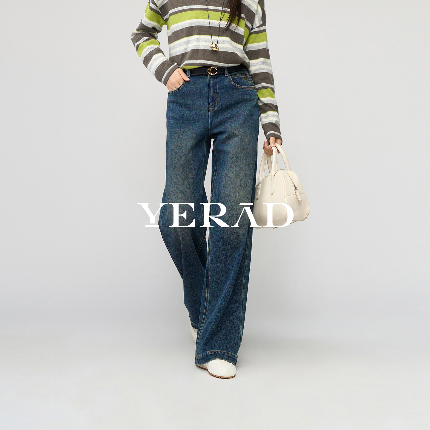 高个子专属娅丽达加绒牛仔阔腿裤女2025新冬季一体雪绒加长直筒裤