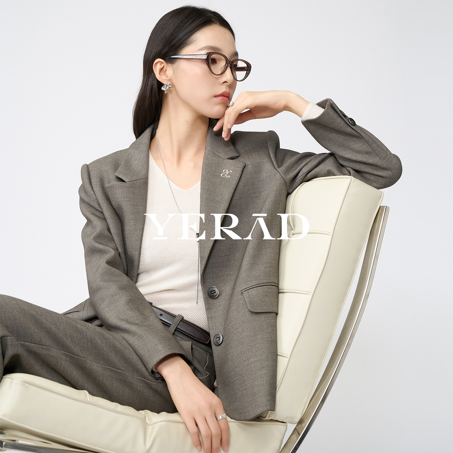 娅丽达老钱风棕色羊毛西装外套女
