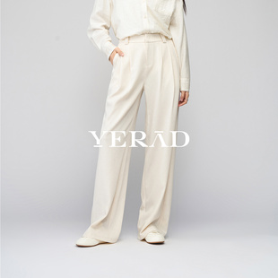 娅丽达米色亚麻直筒裤女2026春季新款休闲拖地裤白裤子窄版阔腿裤
