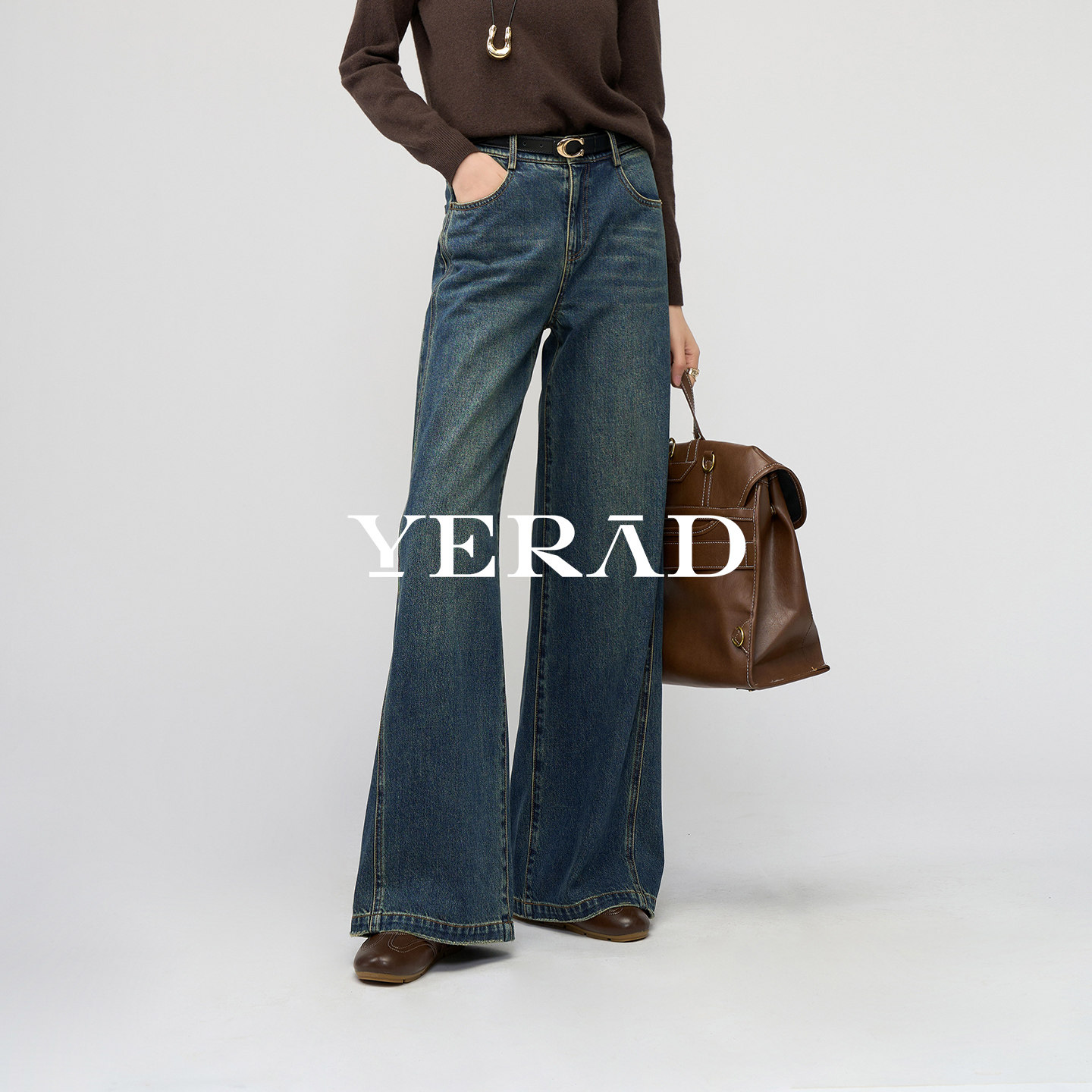 娅丽达羽绒阔腿牛仔裤女冬