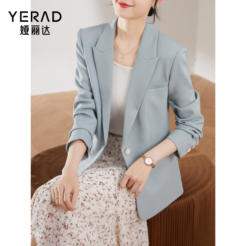 娅丽达女装休闲西装外套女2023年春季新款气质上衣抗皱米色小西服