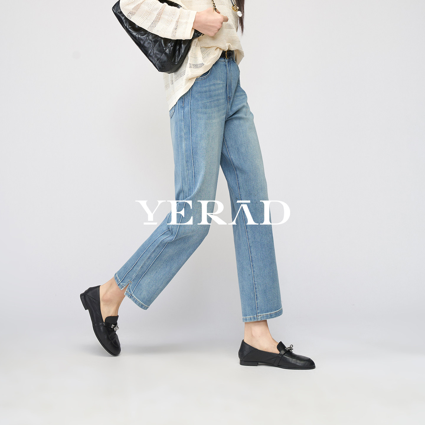 娅丽达休闲弹力直筒牛仔裤女2026新春款小个子九分大码百搭阔腿裤
