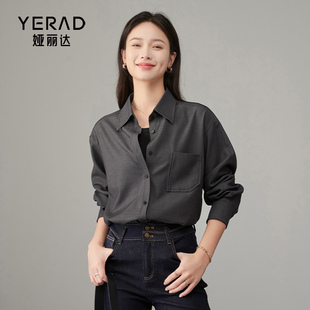 娅丽达酷飒叠穿黑色长袖 新款 衬衣 女2024秋季 BF男友中性风宽松衬衫