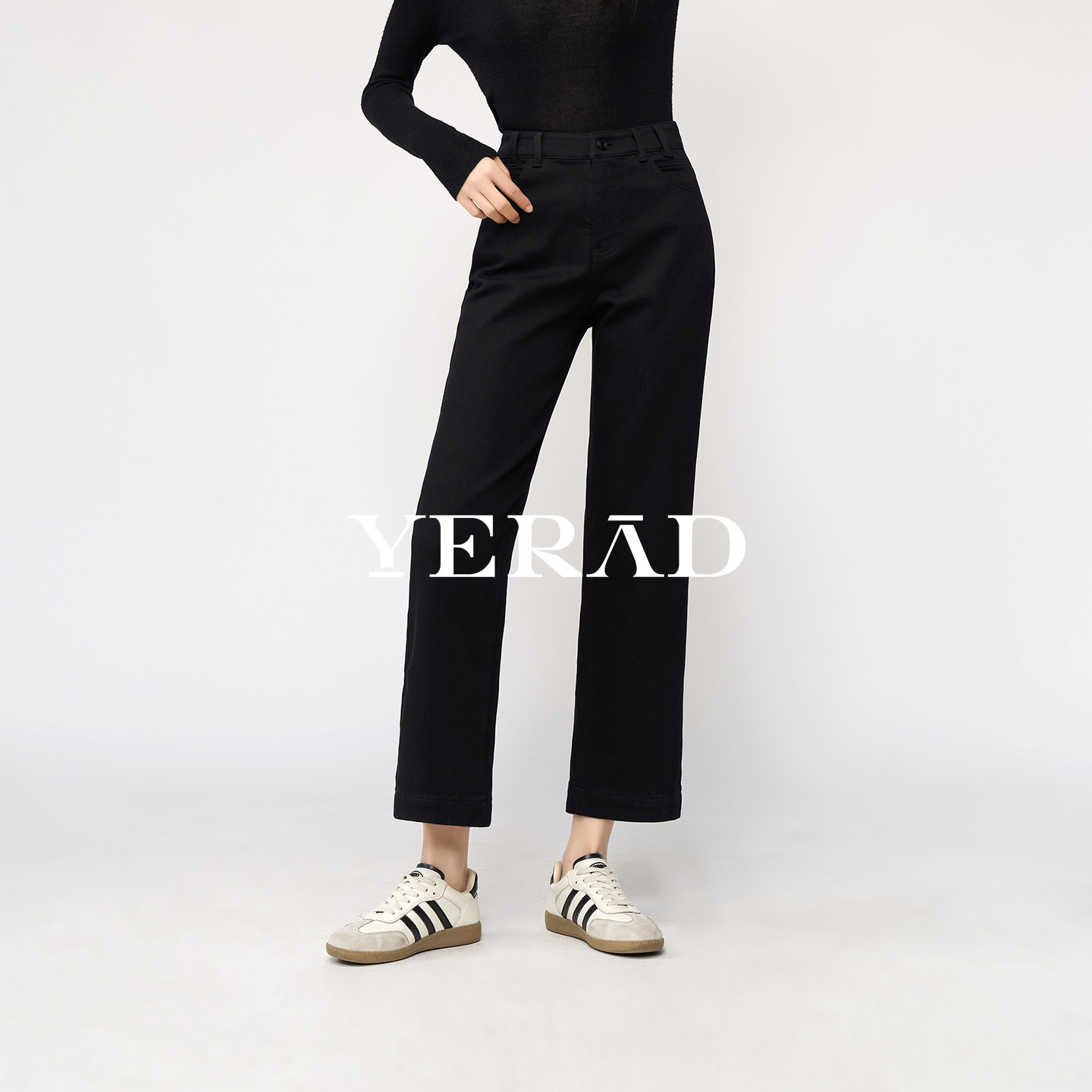 娅丽达加绒锁色直筒裤