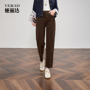 休闲小个子九分直筒老爹镰刀裤 新款 子 女2025秋季 娅丽达咖色哈伦裤