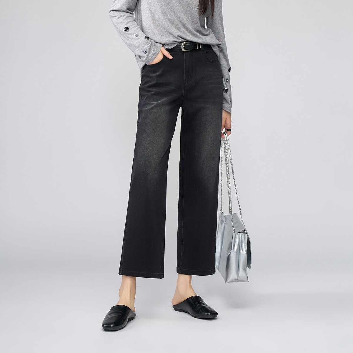 娅丽达黑色直筒裤女2026年早春新款九分小个子遮肉显瘦弹力牛仔裤,女装/女士精品,牛仔裤,淘宝优惠券,粉丝福利购,淘宝优惠卷